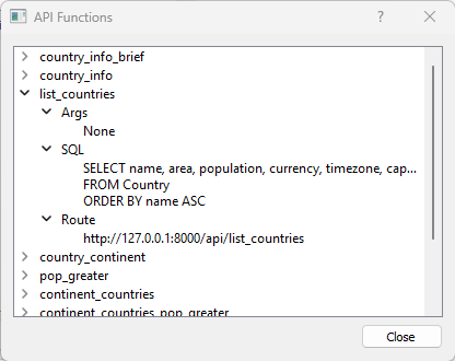 list country function details