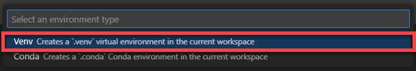 VS Code create environment 2