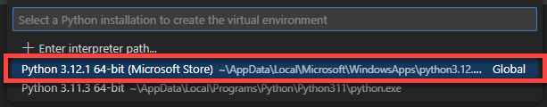 VS Code create environment 3