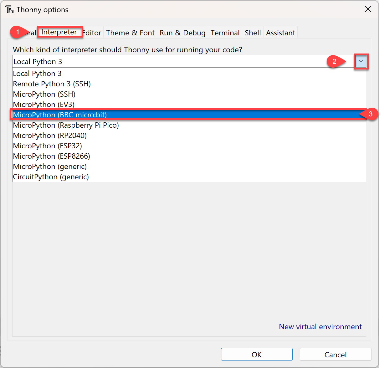change interpreter 1
