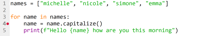 A breakpoint on line 4