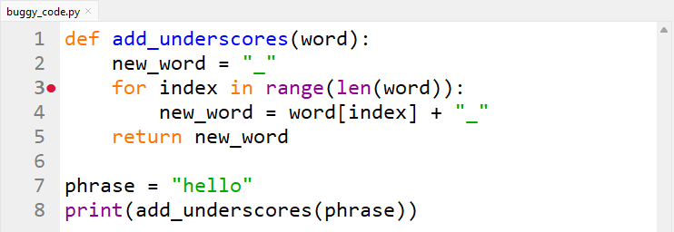 A breakpoint on the for loop