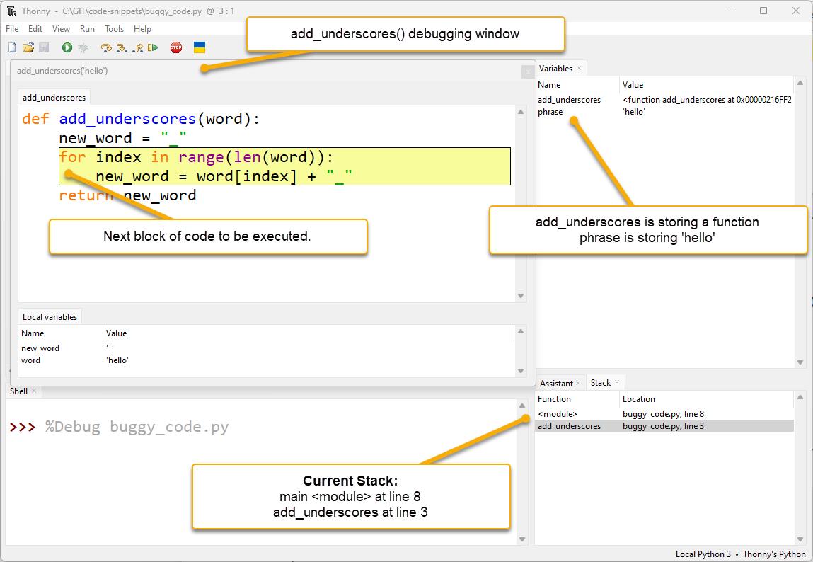 The debugger paused inside the function