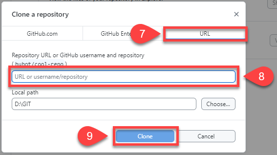 GitHub Desktop clone repo dialogue