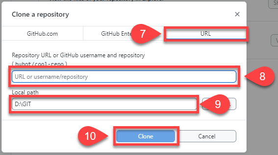 GitHub Desktop clone repo dialogue