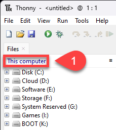 This computer in the Thonny Files panel