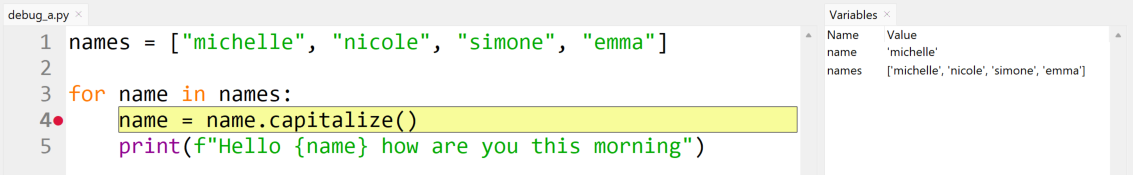 The program paused at the breakpoint