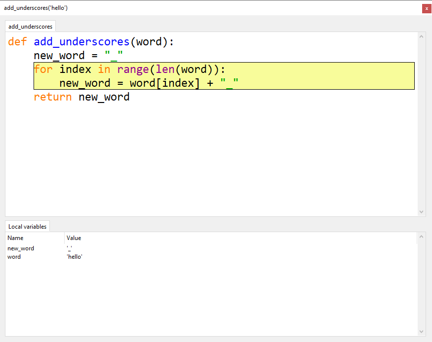 The function's local variables
